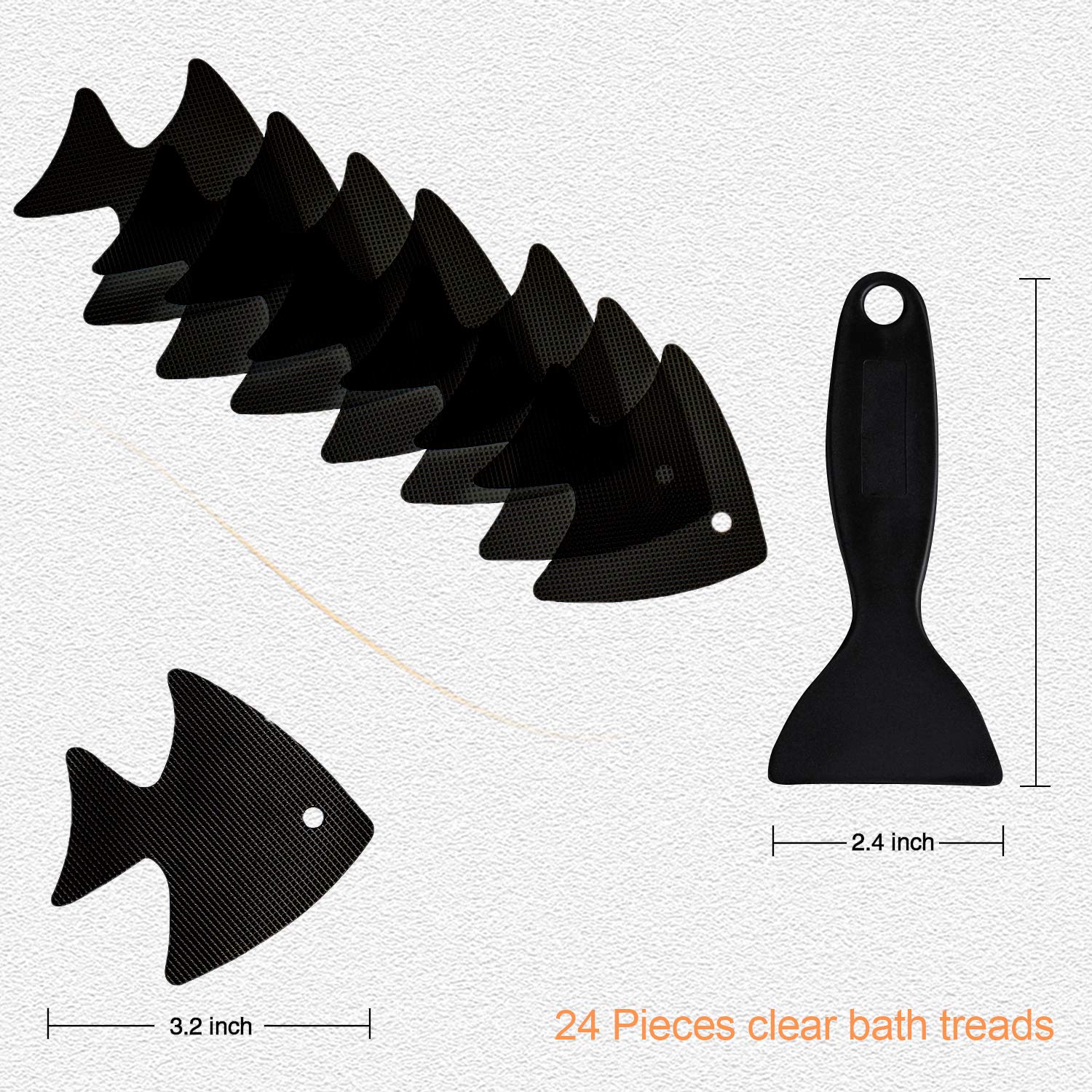 Bathtub Stickers Non-Slip  24 PCS Safety Shower Treads Adhesive Appliques with Premium Scraper (Black)